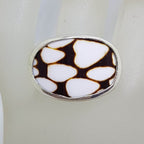 Sterling Silver Large Oval Brown and White Shell Ring