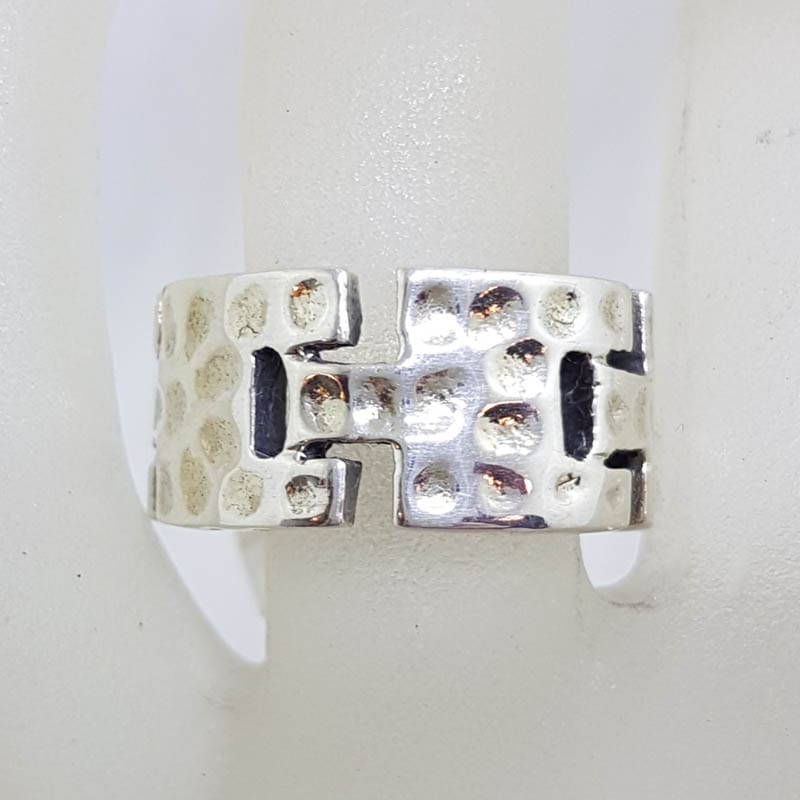 Sterling Silver Heavy Wide Beaten Pattern Band Ring