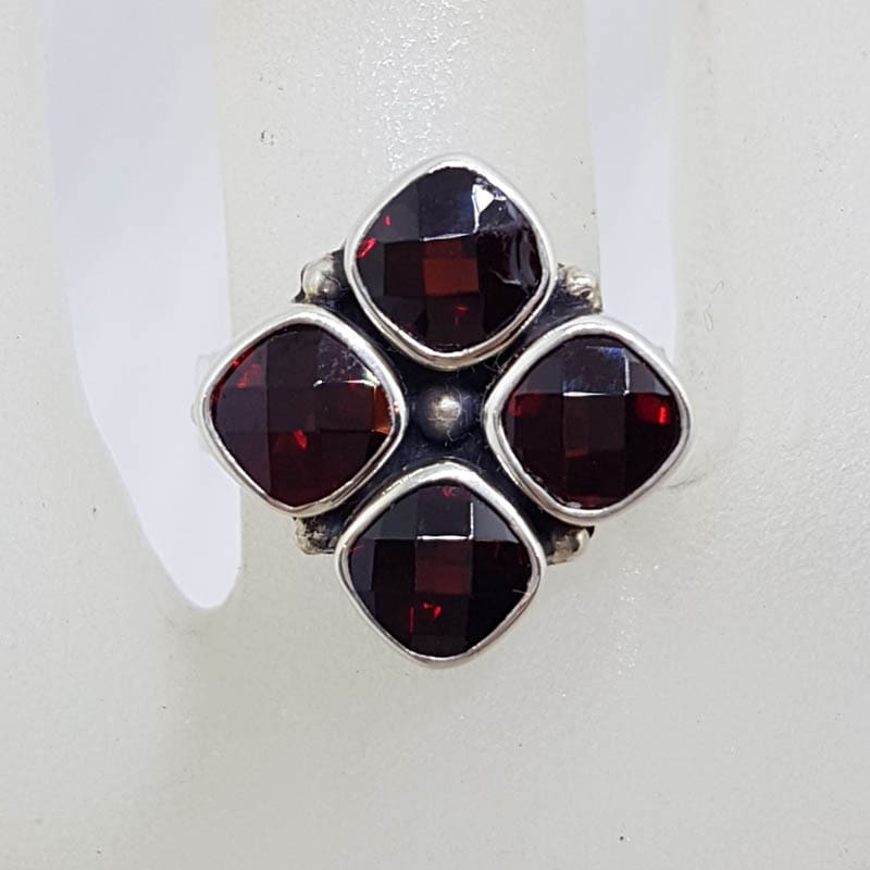 Sterling Silver Garnet Square Cluster Ring
