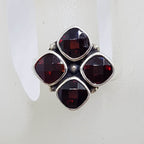 Sterling Silver Garnet Square Cluster Ring