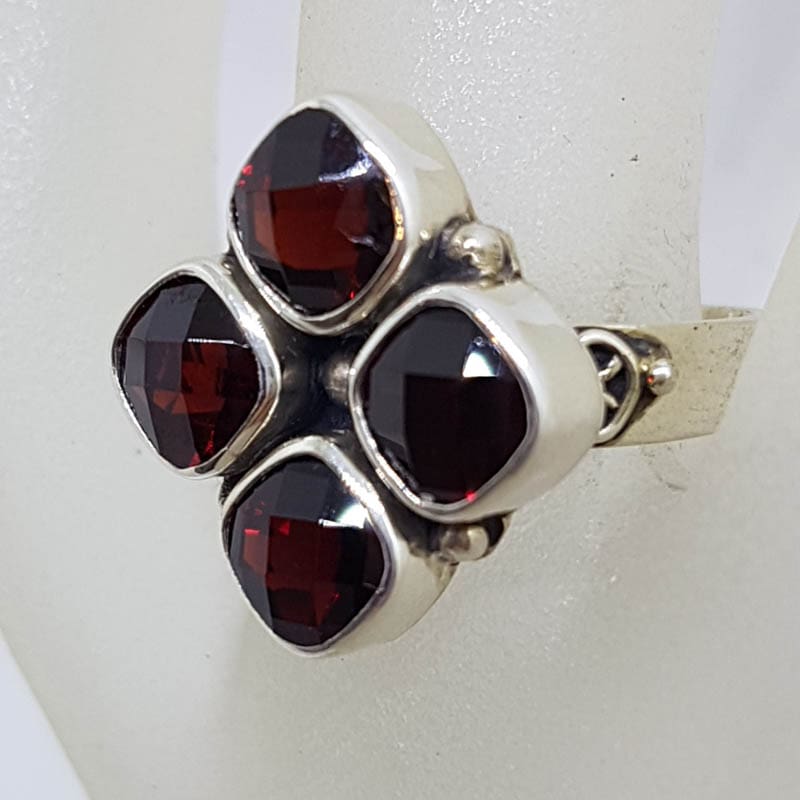 Sterling Silver Garnet Square Cluster Ring