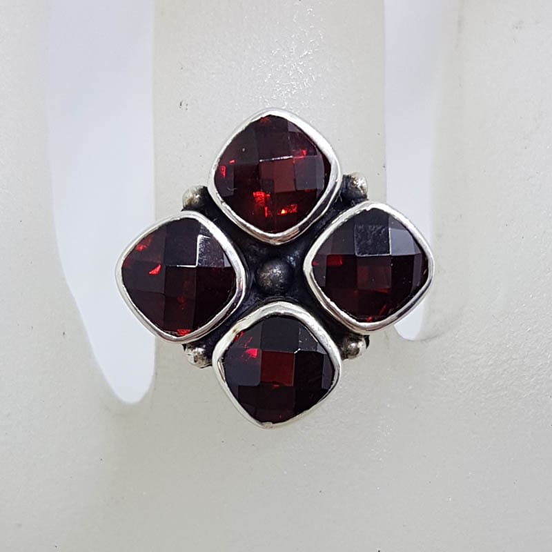 Sterling Silver Garnet Square Cluster Ring
