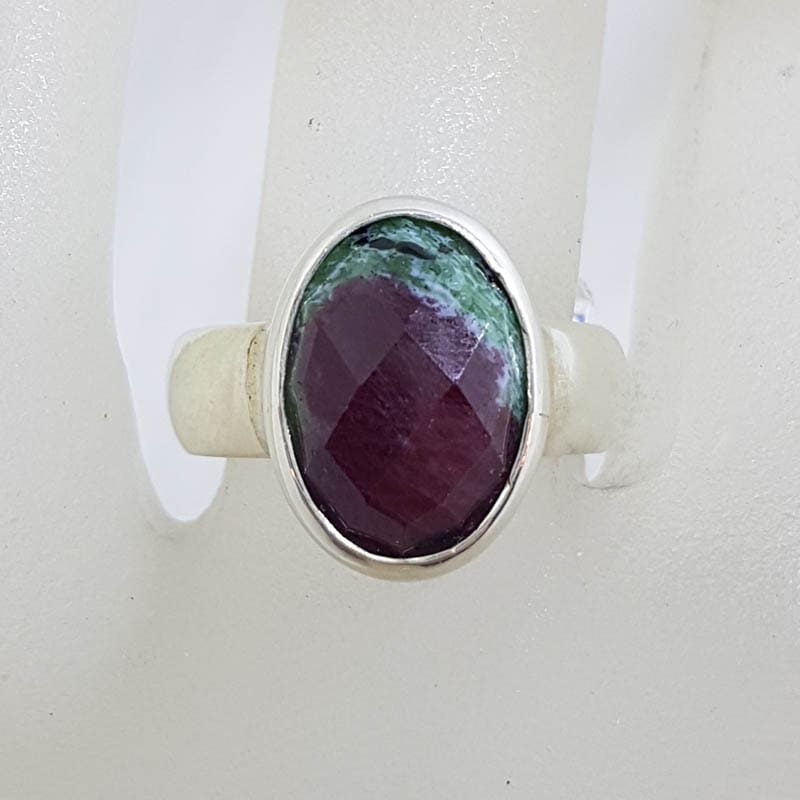 Sterling Silver Oval Ruby Zoisite Ring
