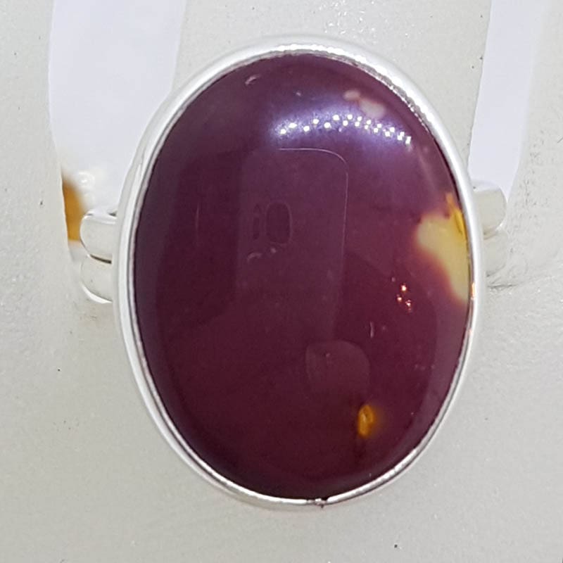Sterling Silver Large Oval Mookaite Ring with Adjustable Band