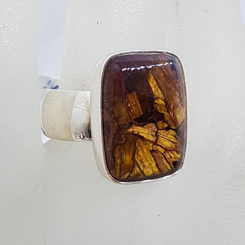 Sterling Silver Rectangular Pietersite Ring - Wide Band