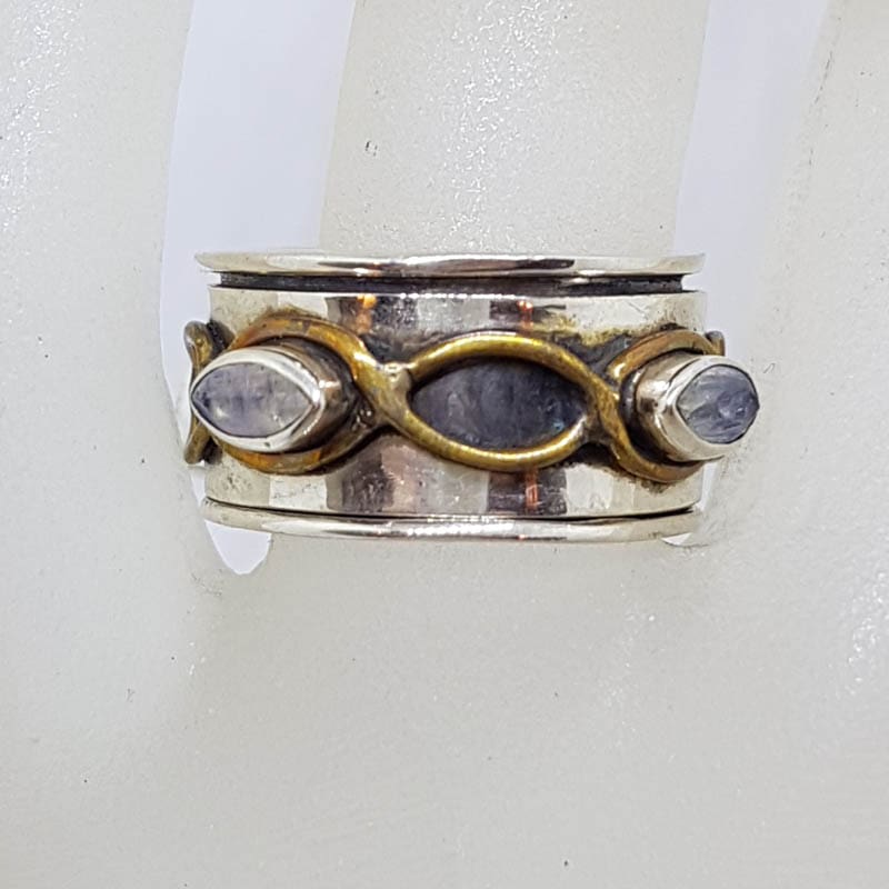 Sterling Silver Twist Design with Moonstone Fidget / Spinner Ring