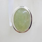 Sterling Silver Large Oval Prehnite with Rimmed Setting Ring