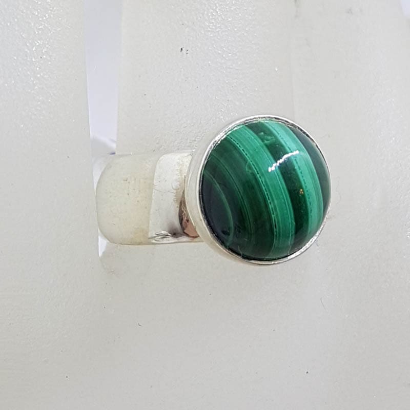 Sterling Silver Round Malachite on Wide Band Ring