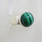 Sterling Silver Round Malachite on Wide Band Ring