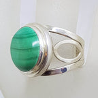 Sterling Silver Large Round Malachite with Open Design Band Ring