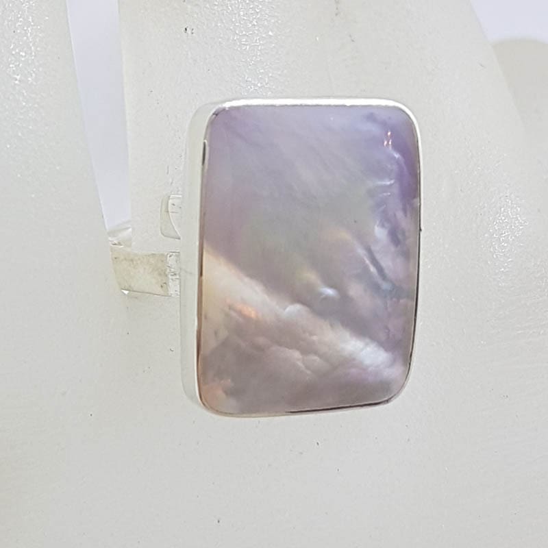 Sterling Silver Large Rectangular Mother of Pearl Ring