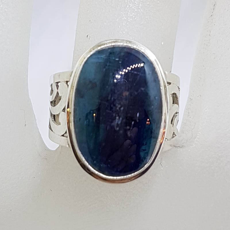 Sterling Silver Large Oval Ornate Filigree Set Apatite Ring