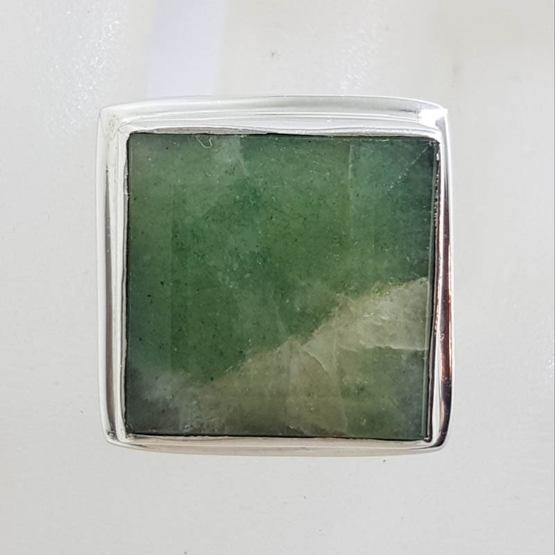 Sterling Silver Large Square Emerald with Rimmed Setting Ring