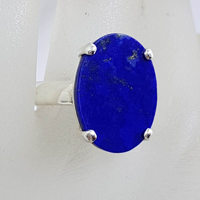 Sterling Silver Large Oval Claw Set Lapis Lazuli Ring