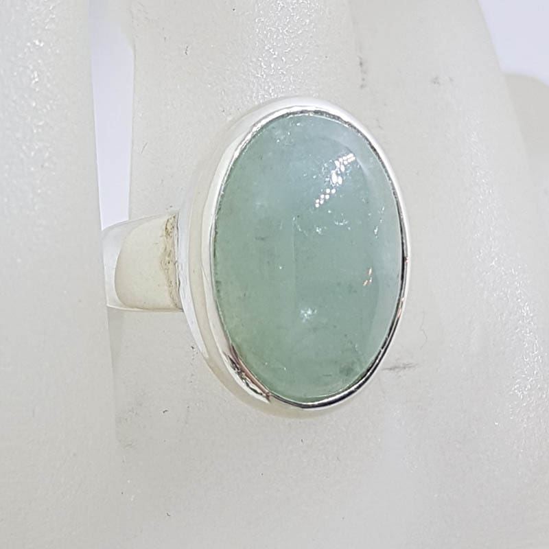 Sterling Silver Oval Bezel Set Beryl Ring