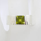 Sterling Silver Square Peridot in Wide Patterned Band Ring