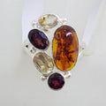 Sterling Silver Natural Garnet and Citrine with Faux Stone Cluster Ring