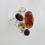 Sterling Silver Natural Garnet and Citrine with Faux Stone Cluster Ring