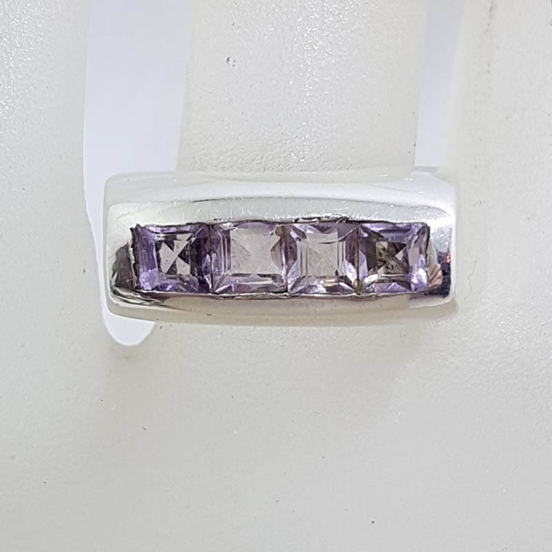 Sterling Silver Wide Square Amethysts Band Ring