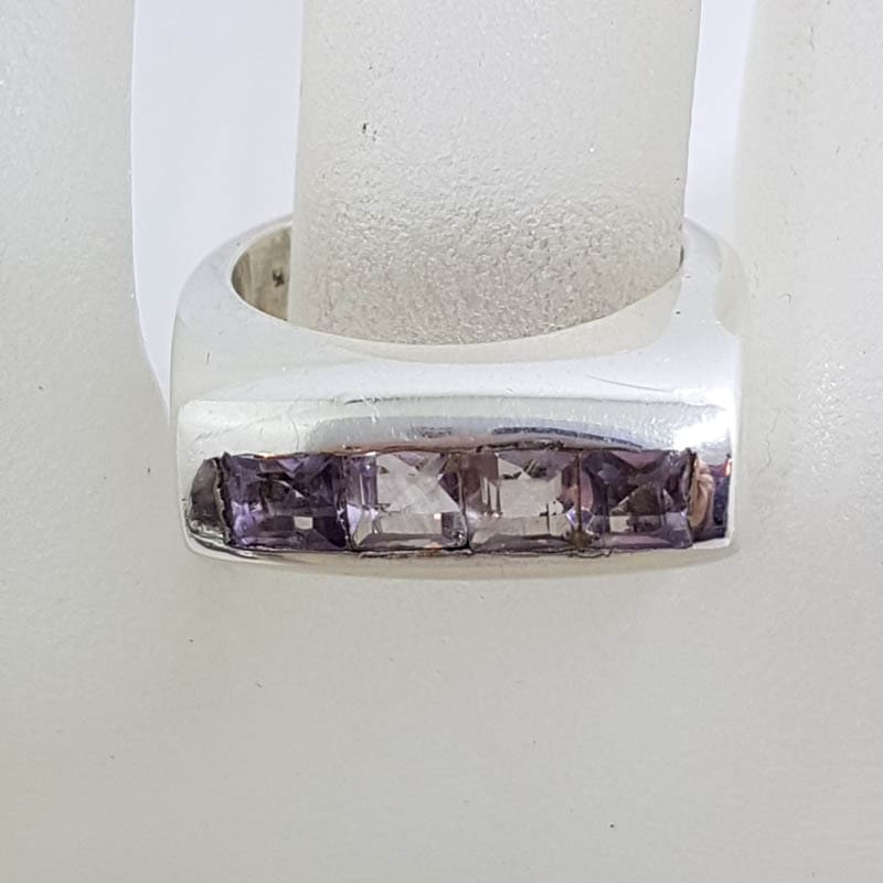 Sterling Silver Wide Square Amethysts Band Ring