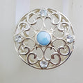 Sterling Silver Large Round Ornate Filigree Larimar with Topaz Ring