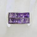 Sterling Silver Wide Two Row Square Amethysts Band Ring