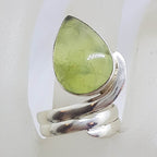 Sterling Silver Large Teardrop / Pear Shape Cabochon Cut Prehnite Swirl Ring