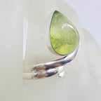 Sterling Silver Large Teardrop / Pear Shape Cabochon Cut Prehnite Swirl Ring