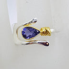 Sterling Silver &amp; Plated Teardrop / Pear Shape Iolite Wishbone Ring