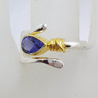 Sterling Silver &amp; Plated Teardrop / Pear Shape Iolite Wishbone Ring