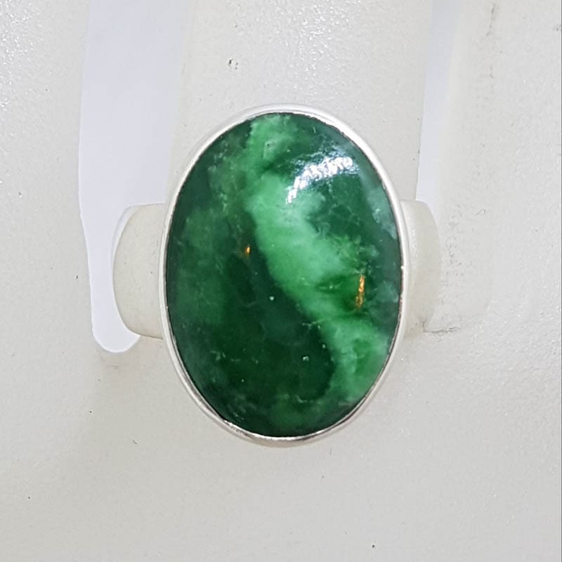 Sterling Silver Oval Variscite on Wide Band Ring