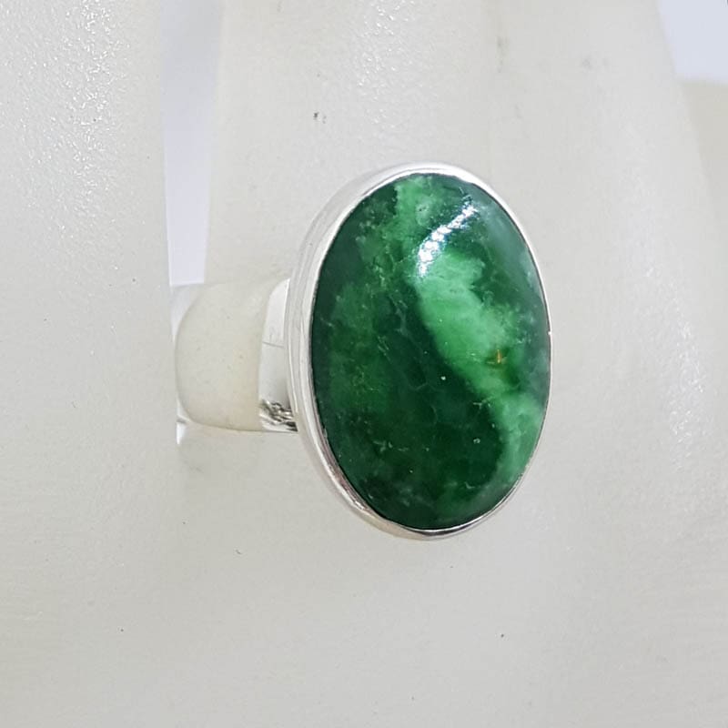 Sterling Silver Oval Variscite on Wide Band Ring