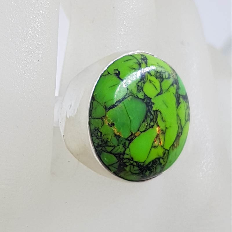 Sterling Silver Round Green Turquoise Ring