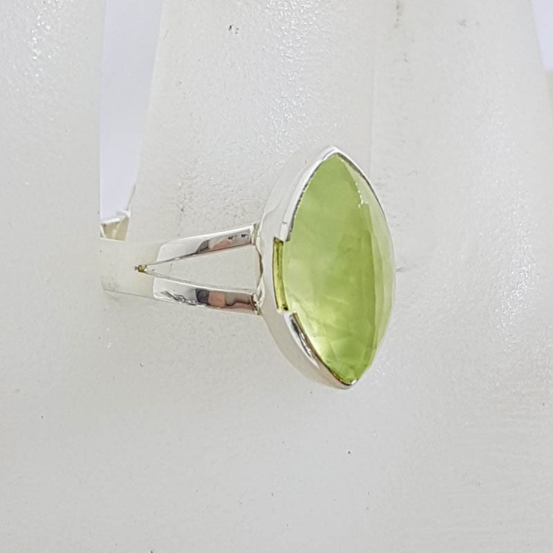 Sterling Silver Marquis Shape Faceted Prehnite Ring