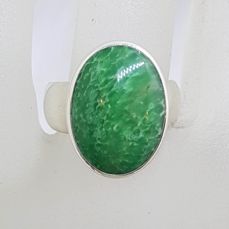 Sterling Silver Oval Green Variscite on Wide Band Ring