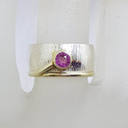 Sterling Silver and Plated Wide Patterned Band Ring with Round Ruby