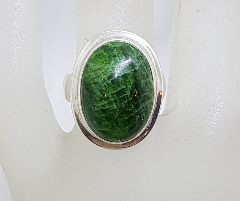 Sterling Silver Large Oval Dioptase Ring with Rim