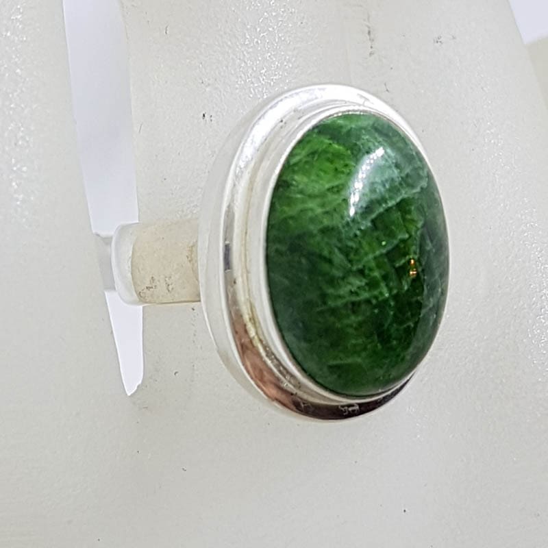 Sterling Silver Large Oval Dioptase Ring with Rim