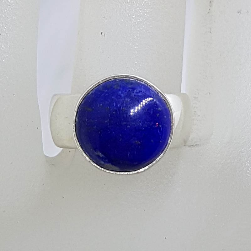 Sterling Silver Round Lapis Lazuli on Wide Band Ring