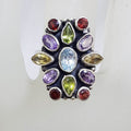 Sterling Silver Amethyst, Peridot, Topaz, Garnet and Citrine Cluster Ring