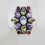 Sterling Silver Amethyst, Peridot, Topaz, Garnet and Citrine Cluster Ring