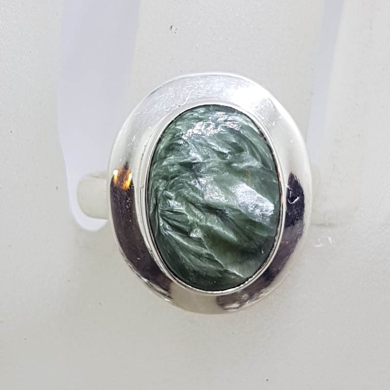 Sterling Silver Oval Seraphinite Ring with Border around Stone