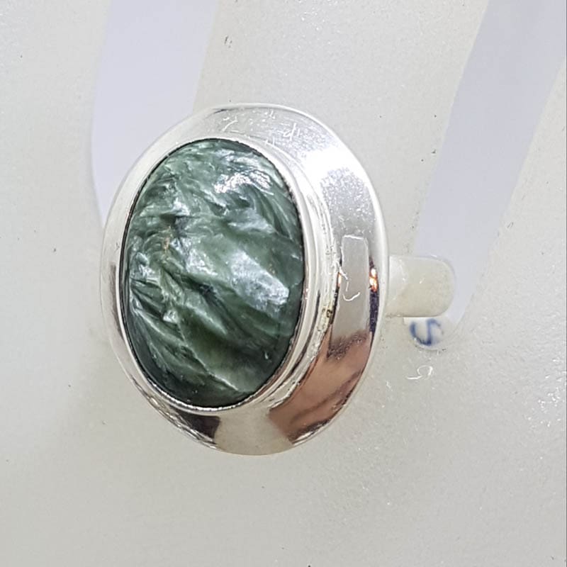 Sterling Silver Oval Seraphinite Ring with Border around Stone