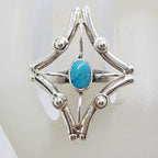 Sterling Silver Very Large Diamond Shape Natural Turquoise Ring