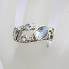 Sterling Silver Unusual Cluster Blue Topaz Ring with Square, Round and Oval Cut Stones