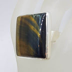 Sterling Silver Large Square Blue Tiger Eye Ring