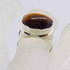 Sterling Silver Large Oval Tiger Eye on Wide Open Band Ring