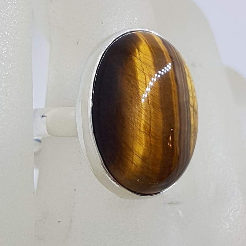 Sterling Silver Large Oval Tiger Eye Ring