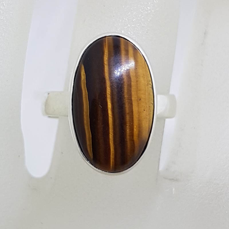 Sterling Silver Large Oval Tiger Eye Ring