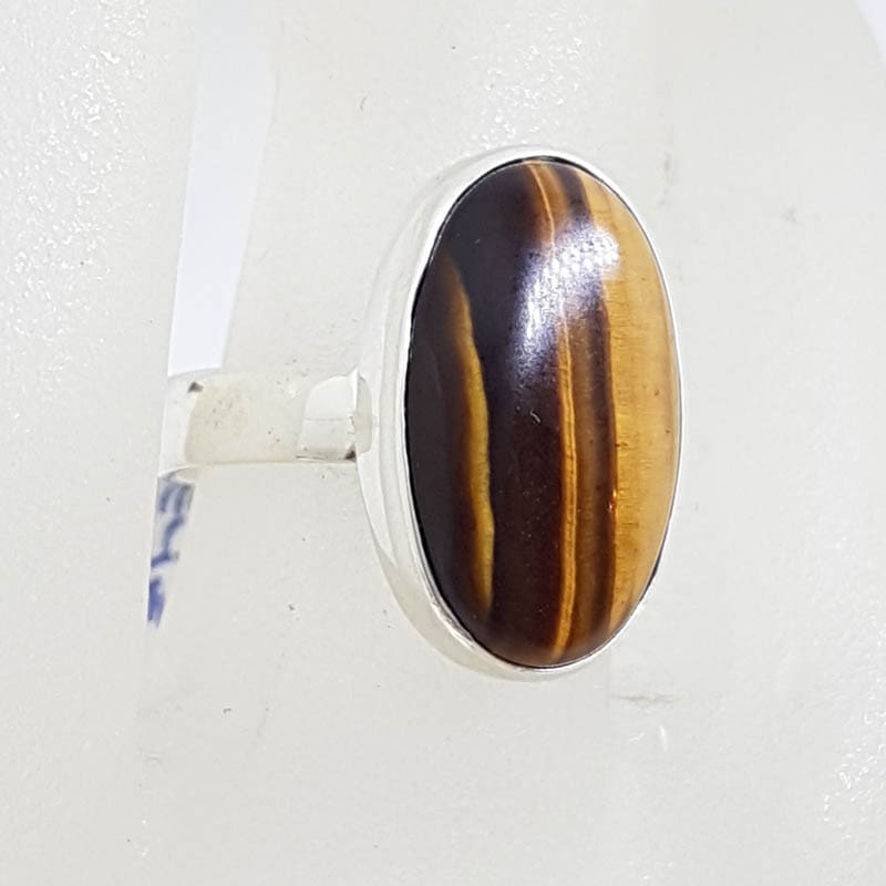 Sterling Silver Large Oval Tiger Eye Ring